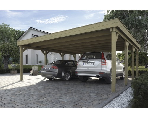 Carport double weka 609 taille 1576 x 591 cm traité en autoclave par imprégnation Carport double weka 609 taille 1576 x 591 cm traité en autoclave par imprégnation