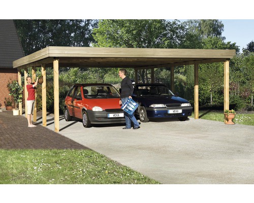 Carport double weka 609 taille 2576 x 784 cm traité en autoclave par imprégnation Carport double weka 609 taille 2576 x 784 cm traité en autoclave par imprégnation