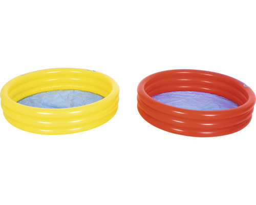 Zwei Planschbecken aus Kunststoff, gelb und rot