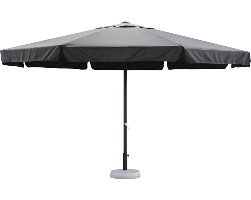 Marktschirm GARDEN PLACE Ø 450 cm dunkelgrau mit UV-Schutz 30, wasserabweisende Polyesterbespannung, leichte Aufspannung per Kurbel Grauer Sonnenschirm mit Ständer für den Außenbereich
