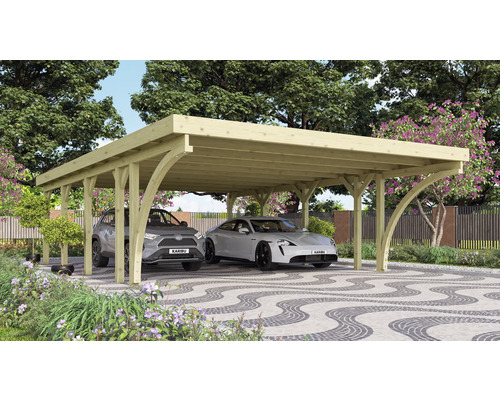 Carport double Karibu Pluwig 3 Variante C 598x860 cm traité en autoclave par imprégnation Carport double Karibu Pluwig 3 Variante C 598x860 cm traité en autoclave par imprégnation