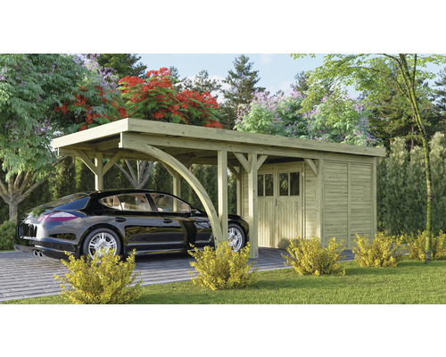 Carport simple Karibu Bremm 2 Variante B 318x670 cm traité en autoclave par imprégnation