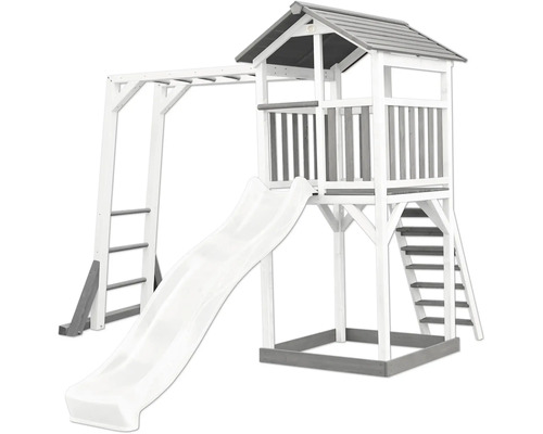 Spielturm axi Beach 270,4 x 349 cm Holz weiß inkl. Kletterwand Rutsche weiß Spielturm aus Holz mit Rutsche, Klettergerüst und Leiter