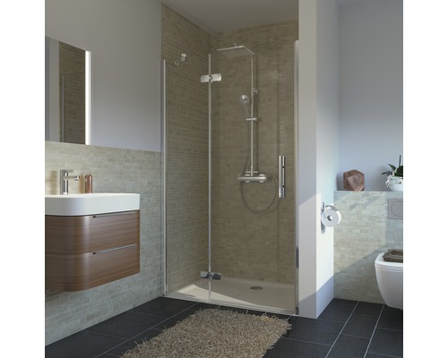Porte pivotante pour niche Breuer Avanta 120 cm butée à gauche décor gris profilé couleur chrome Porte pivotante pour niche Breuer Avanta 120 cm butée à gauche décor gris profilé couleur chrome