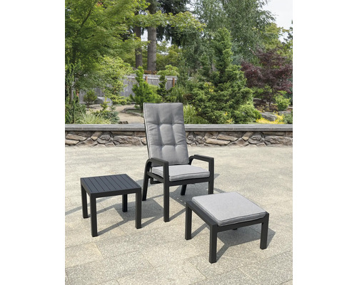 Balkonset Gartenmöbelset Destiny CAPRI 1 -Sitzer bestehend aus: Sessel, Hocker, Beistelltisch Aluminium grau anthrazit