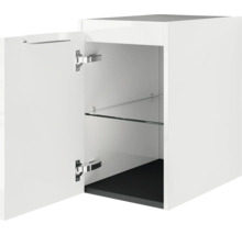 Wandschrank mit offener Tür und Glasboden