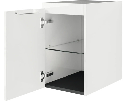 Wandschrank mit offener Tür und Glasboden