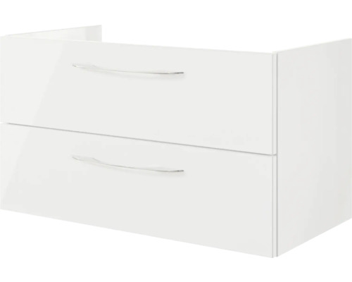Weißer Waschtischunterschrank mit zwei Schubladen und Griffen