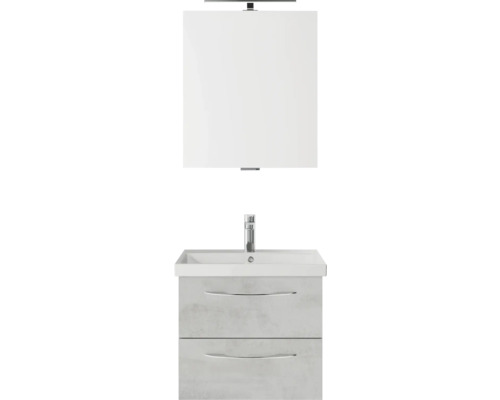 Badmöbel-Set Pelipal Serie 4035 BxHxT 60 x 200 x 45 cm Frontfarbe grau Badmöbelset 3-teilig mit Waschtisch Keramik weiß und Keramik-Waschtisch Waschtischunterschrank Spiegel mit LED-Beleuchtung