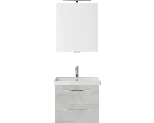 Set meubles SDB 3 pces Pelipal Serie 4035 lxhxp 60 x 200 x 45 cm couleur de façade gris avec vasque céramique blanche et vasque céramique meuble sous vasque miroir avec éclairage LED poignée chrome brillant 40350600112030 Meuble sous-lavabo avec lavabo et armoire de toilette pour la salle de bain