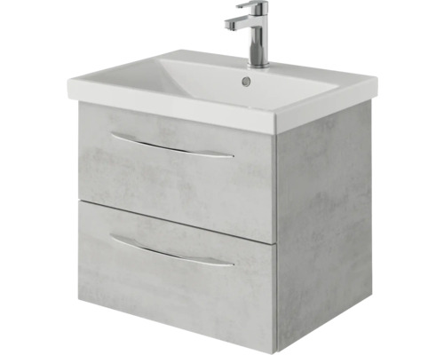 Meuble sous-lavabo avec deux tiroirs, vasque à poser et robinetterie