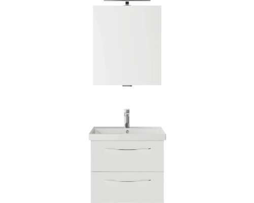 Set de meubles de salle de bains Pelipal Serie 4035 lxhxp 60 x 200 x 45 cm couleur de façade blanc set de meubles de salle de bains 3 pièces avec vasque en céramique blanc et vasque en céramique meuble sous vasque armoire de toilette éclairage LED