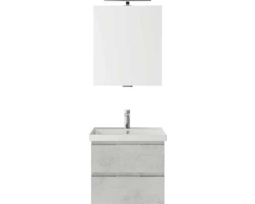 Badmöbelset 3-teilig Pelipal Serie 4035 BxHxT 60 x 200 x 45 cm Frontfarbe grau mit Waschtisch Keramik weiß und Keramik-Waschtisch Waschtischunterschrank Spiegel mit LED-Beleuchtung 40350600122030