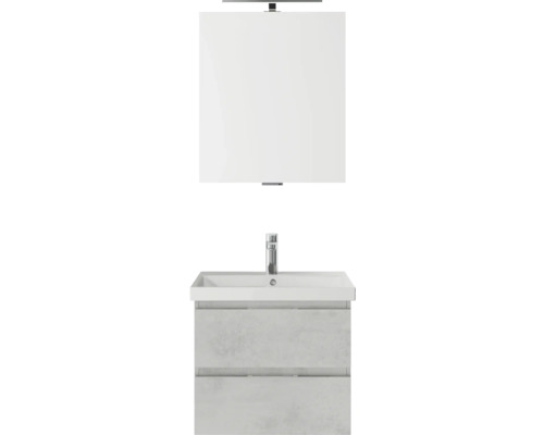 Set meubles SDB 3 pces Pelipal Serie 4035 lxhxp 60 x 200 x 45 cm couleur de façade gris avec vasque céramique blanche et vasque céramique meuble sous vasque miroir avec éclairage LED 40350600122030 Combinaison de meuble-lavabo de salle de bains avec lavabo, robinet et armoire de toilette
