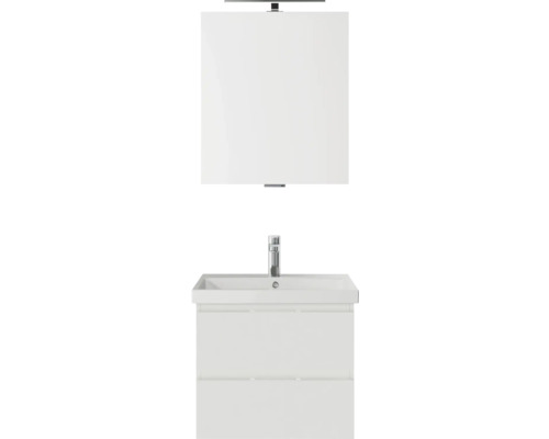 Set de meubles de salle de bains Pelipal Serie 4035 lxhxp 60 x 200 x 45 cm couleur de façade blanc set de meubles de salle de bains 3 pièces avec vasque en céramique blanc et vasque en céramique meuble sous vasque armoire de toilette éclairage LED