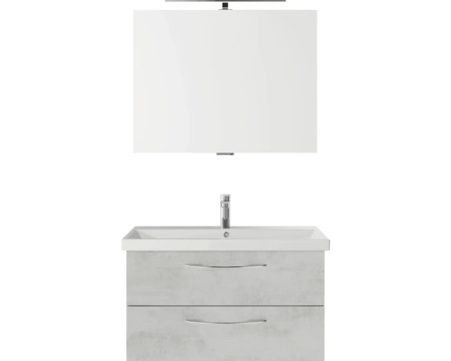 Badmöbel-Set Pelipal Serie 4035 BxHxT 90 x 200 x 43,5 cm Frontfarbe grau Badmöbelset 3-teilig mit Waschtisch Keramik weiß und Keramik-Waschtisch Waschtischunterschrank Spiegel mit LED-Beleuchtung