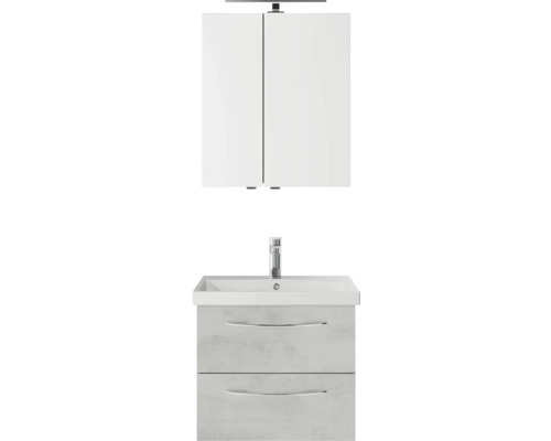 Badmöbelset 3-teilig Pelipal Serie 4035 BxHxT 60 x 200 x 45 cm Frontfarbe grau mit Waschtisch Keramik weiß und Keramik-Waschtisch Waschtischunterschrank Spiegelschrank mit LED-Beleuchtung Griff chrom glanz 40350600111030 Waschtischkombination mit Spiegelschrank für das Badezimmer