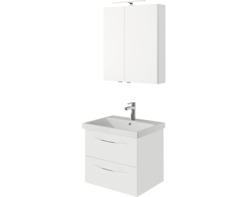 Weißer Waschtisch mit Unterschrank und Spiegelschrank für das Badezimmer