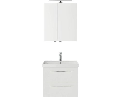 Set de meubles de salle de bains Pelipal Serie 4035 lxhxp 60 x 200 x 45 cm couleur de façade blanc set de meubles de salle de bains 3 pièces avec vasque en céramique blanc et double vasque en céramique meuble sous vasque armoire de toilette éclairage LED