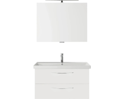 Set de meubles de salle de bains Pelipal Serie 4035 lxhxp 90 x 200 x 43,5 cm couleur de façade blanc set de meubles de salle de bains 3 pièces avec vasque en céramique blanc et vasque en céramique meuble sous vasque armoire de toilette éclairage LED