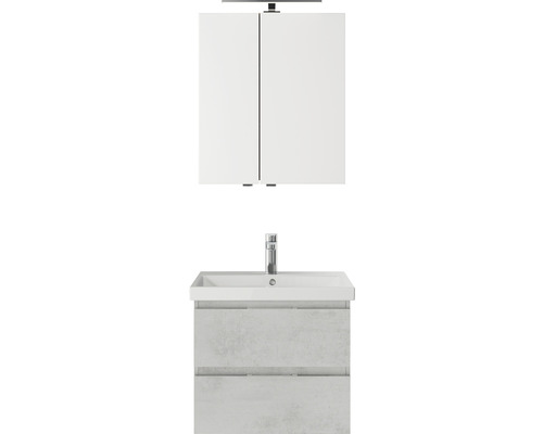 Badmöbelset 3-teilig Pelipal Serie 4035 BxHxT 60 x 200 x 45 cm Frontfarbe grau mit Waschtisch Keramik weiß und Keramik-Waschtisch Waschtischunterschrank Spiegelschrank mit LED-Beleuchtung 40350600121030