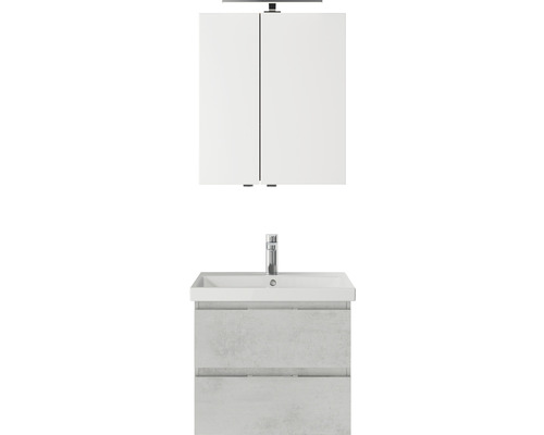 Set meubles SDB 3 pces Pelipal Serie 4035 lxhxp 60 x 200 x 45 cm couleur de façade gris avec vasque céramique blanche et vasque céramique meuble sous vasque armoire de toilette avec éclairage LED 40350600121030 Meuble-lavabo avec lavabo et armoire de toilette pour salle de bains