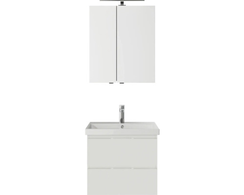 Set de meubles de salle de bains Pelipal Serie 4035 lxhxp 60 x 200 x 45 mm couleur de façade blanc set de meubles de salle de bains 3 pièces avec vasque en céramique blanc et double vasque en céramique meuble sous vasque armoire de toilette éclairage LED
