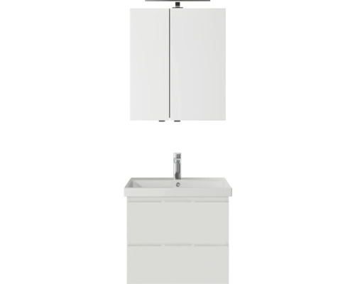 Badmöbel-Set Pelipal Serie 4035 BxHxT 60 x 200 x 45 mm Frontfarbe weiß Badmöbelset 3-teilig mit Waschtisch Keramik weiß und Keramik-Waschtisch Waschtischunterschrank Spiegelschrank mit LED-Beleuchtung Waschtisch mit Waschbecken und Spiegelschrank für das Badezimmer