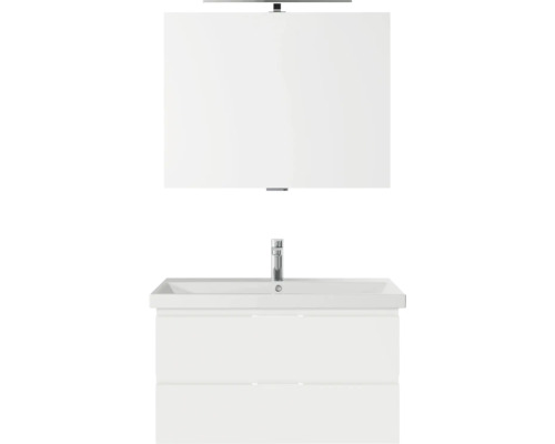 Badmöbelset 3-teilig Pelipal Serie 4035 BxHxT 90 x 200 x 43,5 cm Frontfarbe weiß mit Waschtisch Keramik weiß und Keramik-Waschtisch Waschtischunterschrank Spiegel mit LED-Beleuchtung 40350900122150