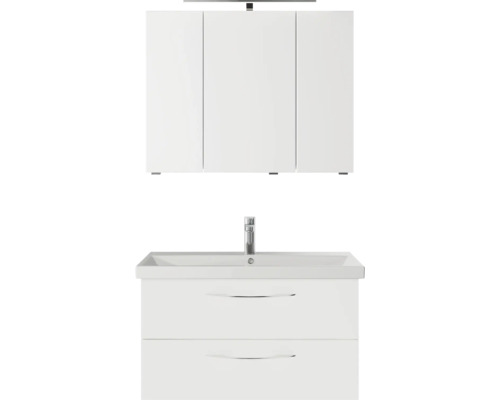 Set de meubles de salle de bains Pelipal Serie 4035 lxhxp 90 x 200 x 45 cm couleur de façade blanc set de meubles de salle de bains 3 pièces avec vasque en céramique blanc et double vasque en céramique meuble sous vasque armoire de toilette éclairage LED