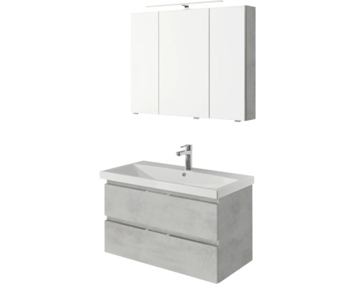Waschtisch mit Unterschrank, Aufsatzwaschbecken und Spiegelschrank für das Badezimmer