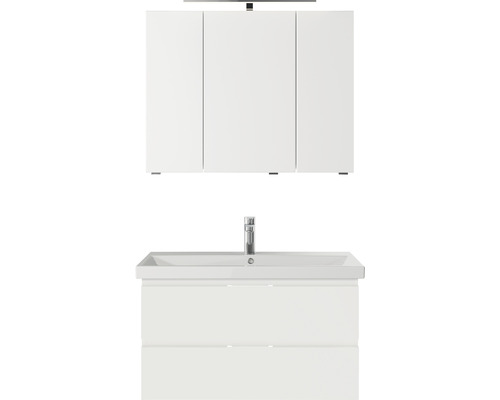 Badmöbelset 3-teilig Pelipal Serie 4035 BxHxT 90 x 200 x 45 cm Frontfarbe weiß mit Waschtisch Keramik weiß und Keramik-Waschtisch Waschtischunterschrank Spiegelschrank mit LED-Beleuchtung 40350900121150