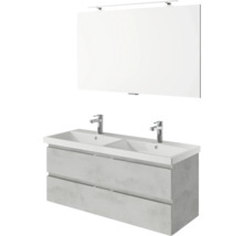 Badezimmerset mit Waschtischunterschrank, zwei Waschbecken und Spiegel