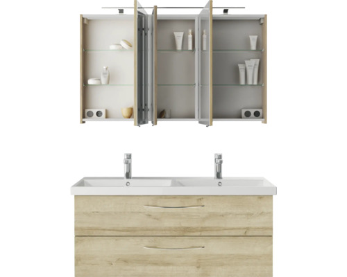 Badezimmermöbelset mit Spiegelschrank, Waschbecken und Unterschrank