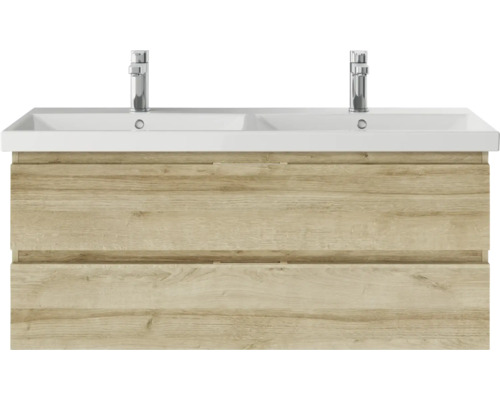 Meuble sous-vasque avec deux lavabos et deux tiroirs