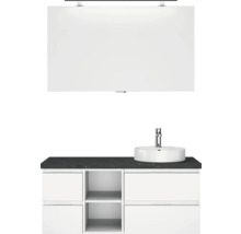 Badezimmer mit Spiegelschrank, Waschtischunterschrank und Aufsatzwaschbecken