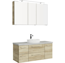Badezimmer-Set mit Waschtischunterschrank, Aufsatzwaschbecken, Spiegelschrank und Beleuchtung