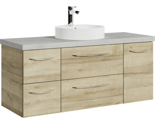 Waschtischunterschrank mit Aufsatzwaschbecken und Armatur