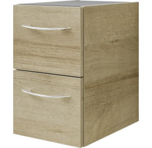 Holzfarbener Schubladenschrank mit zwei Schubladen und Griffen
