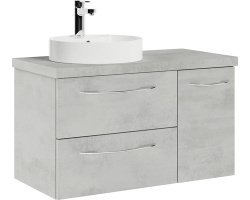 Meuble-lavabo avec lavabo à poser, deux tiroirs et une porte