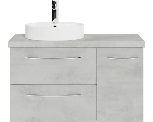 Set de meubles de salle de bains Pelipal Serie 4035 lxhxp 88 x 61,2 x 44,5 cm couleur de façade gris set de meubles de salle de bains 4 pièces avec vasque en céramique blanc