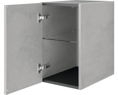 Armoire murale avec porte ouverte et étagère en verre