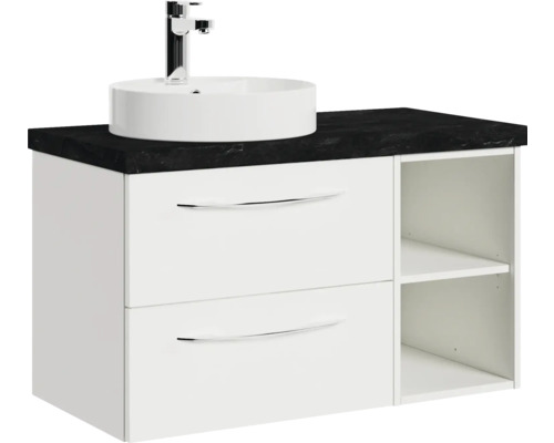 Waschtisch mit Aufsatzwaschbecken, zwei Schubladen und Regal