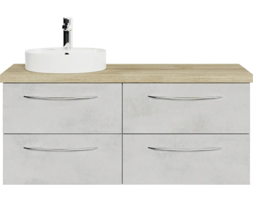 Set de meubles de salle de bains Pelipal Serie 4035 lxhxp 118 x 61,2 x 44,5 cm couleur de façade gris set de meubles de salle de bains 4 pièces avec vasque en céramique blanc