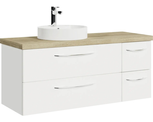 Waschtisch mit Waschbecken, Unterschrank und Armatur für das Badezimmer
