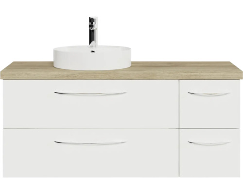 Set de meubles de salle de bains Pelipal Serie 4035 lxhxp 118 x 61,2 x 44,5 cm couleur de façade blanc set de meubles de salle de bains 4 pièces avec vasque en céramique blanc