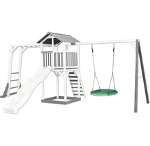 Spielturm axi Beach 519 x 349 cm Holz weiß inkl. Kletterwand, Nestschaukel weiß