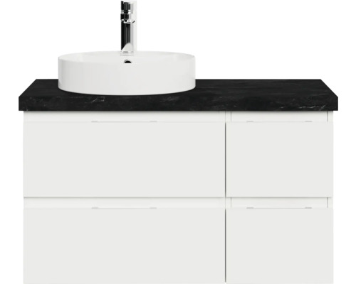 Set de meubles de salle de bains Pelipal Serie 4035 lxhxp 88 x 61,2 x 44,5 cm couleur de façade blanc set de meubles de salle de bains 4 pièces avec vasque en céramique blanc