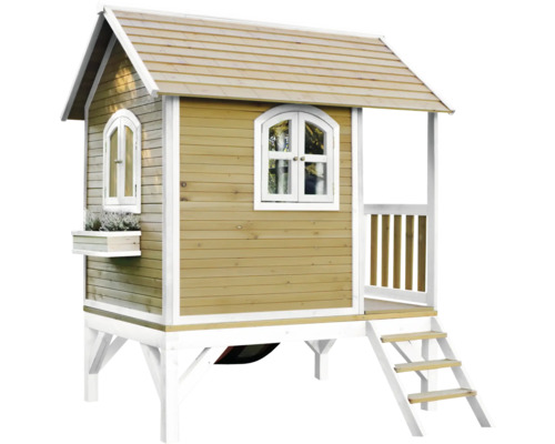 Maisonnette en bois avec escalier et fenêtres