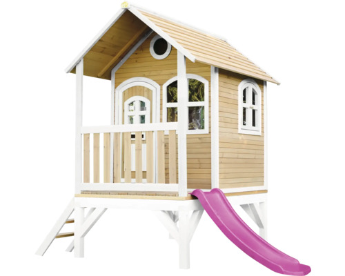 Spielhaus mit Stelzen axi Tom 287 x 191 cm Holz braun inkl. Rutsche lila